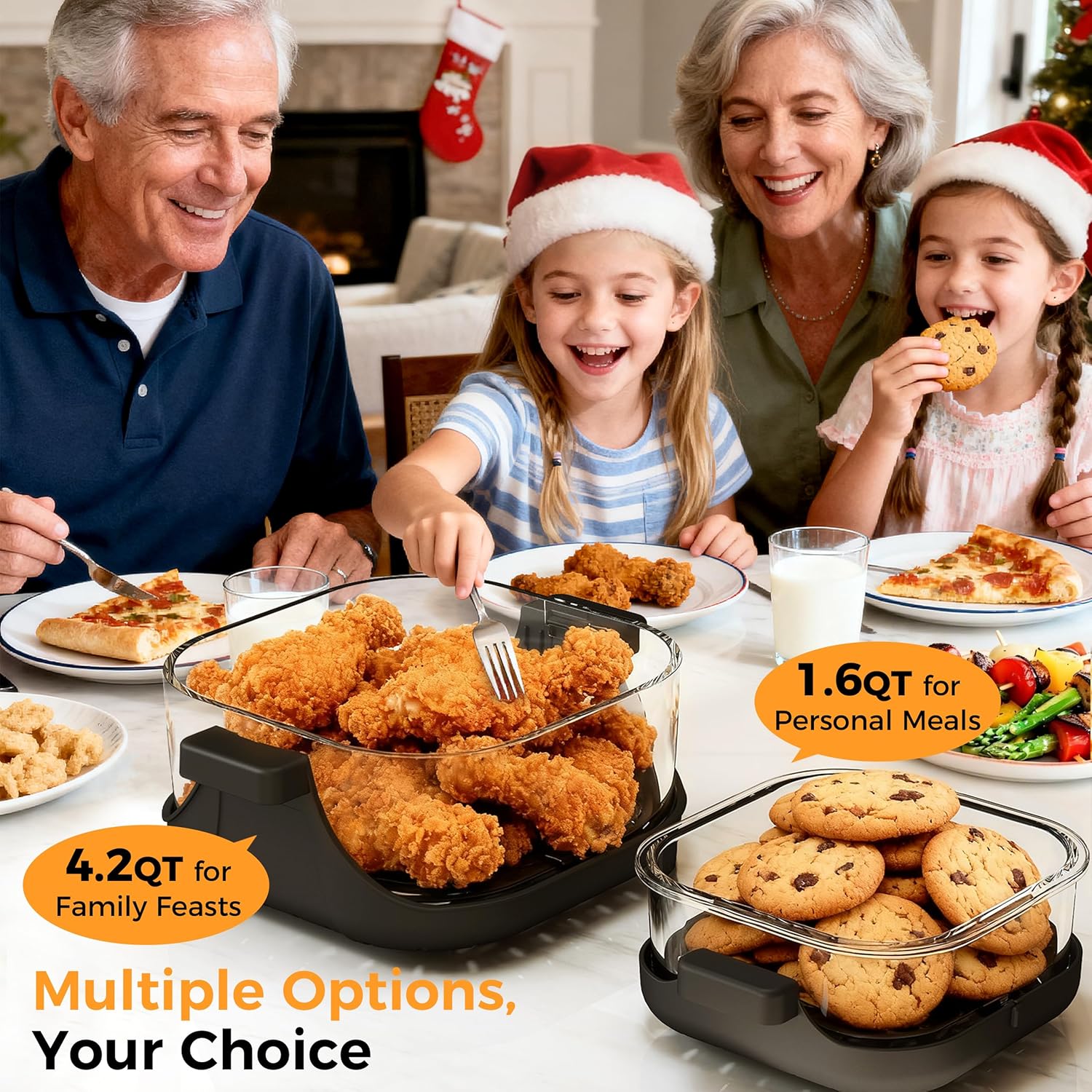 4-in-1 Portable Glass Air Fryer - 1500W, 4.2QT & 1.6QT Dual Glass Containers with Lids, Non-Toxic, 400°F Precise Heat, Max Crisp | Bake | Air Fry | Recrisp, Microwave, Freezer & Dishwasher Safe