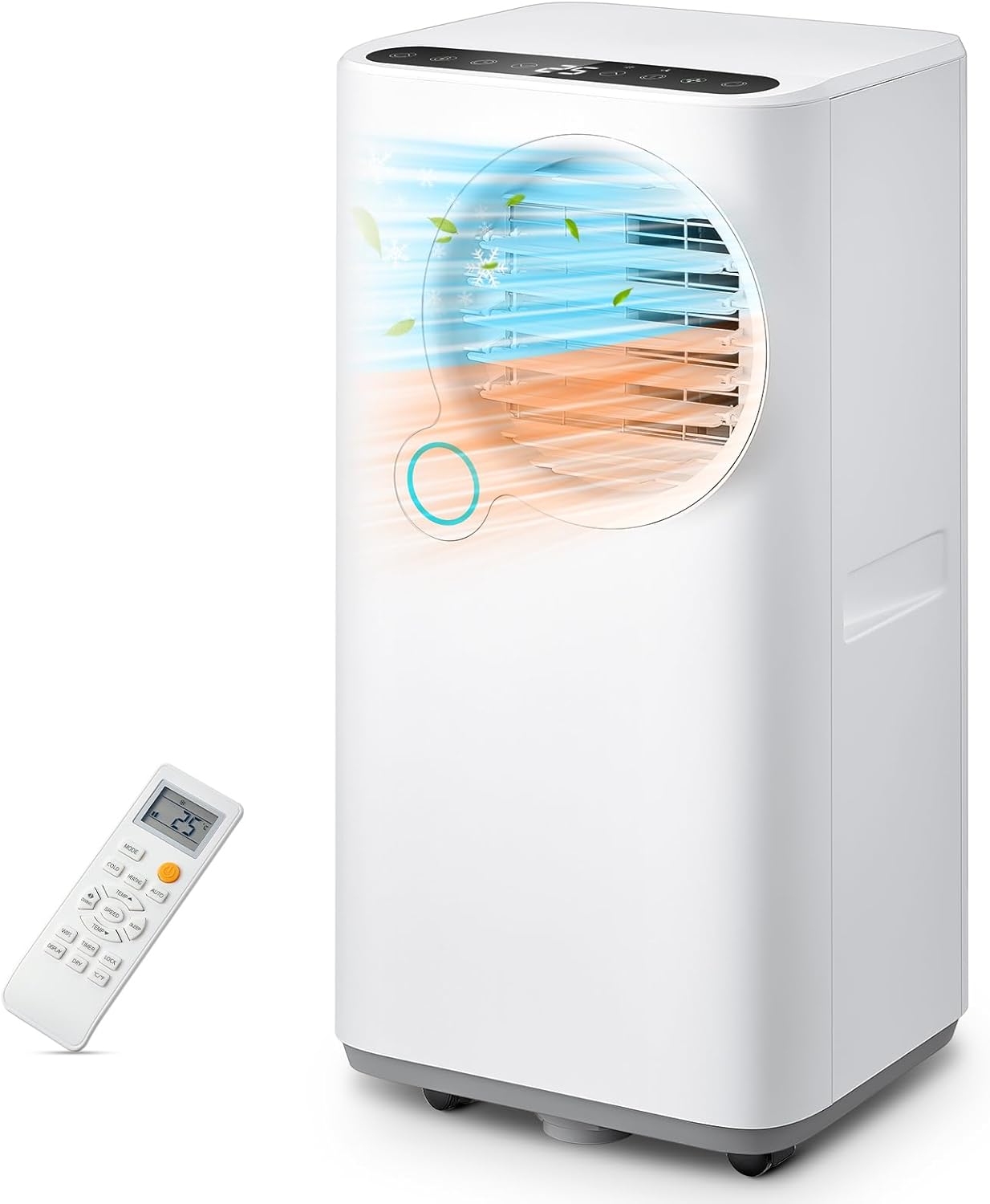 FOHERE 8000 BTU Portable Air Conditioner for Room and Heater up to 365 Sq.Ft, 5 IN 1 All Season AC Portable Air Conditioner with Remote Control and Window Kit Included, White