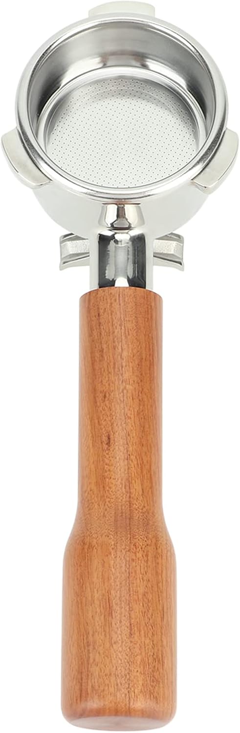 Stainless Steel Coffee Portafilter, Solid Double Spouts Basket Portafilter, Exquisite Portafilter with Wood Handle for most Coffee Machines (Style 1)