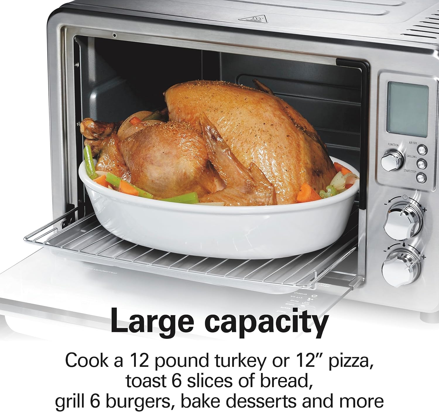 Hamilton Beach 6-in-1 Sure Crisp Air Fryer Toaster Oven Combo & Electric Indoor Grill, 450 F Searing Temp, Bake, Broil, Toast and Pizza Function, .88 cu. ft., 6 Slice Capacity, Stainless Steel (31395)