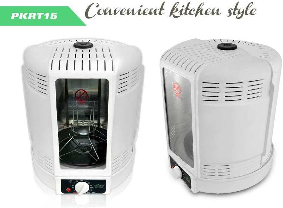 NutriChef Vertical Rotisserie Oven Roaster – Electric Shawarma & Kebab Machine with Skewers, Basket Tower, Poultry Rack, Drip Tray – For Chicken, Turkey, Lamb, Beef – (White)