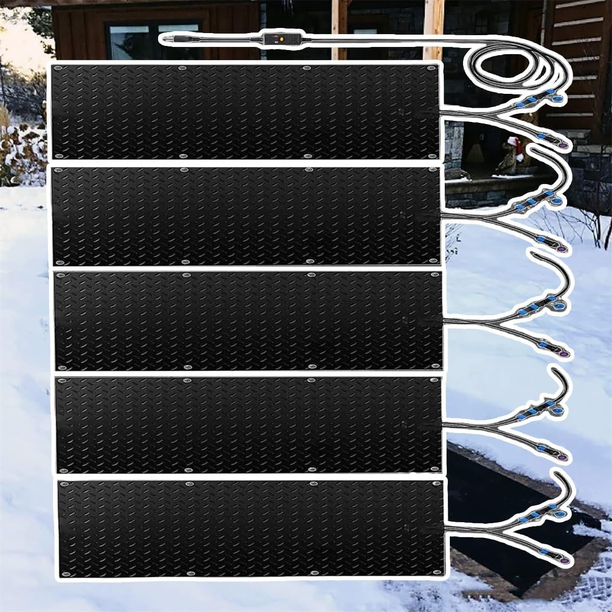 Heated Snow Melting Mats, 1/2/3/4/5 Pieces Snow Melting Heated Walkway Mats for Winter Outdoor Stairs, Steps, Doorways, Comes with 9.84ft Power Cord for Entry(5 Pcs,30x150cm/12x60in)