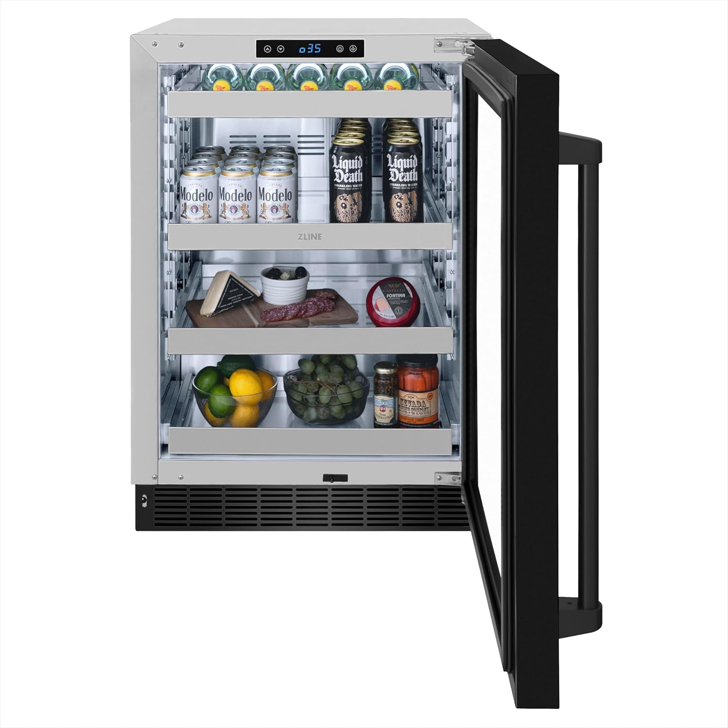 ZLINE 24 in. Touchstone 151 Can Beverage Fridge With Black Stainless Steel Glass Door (RBSO-BS-24)