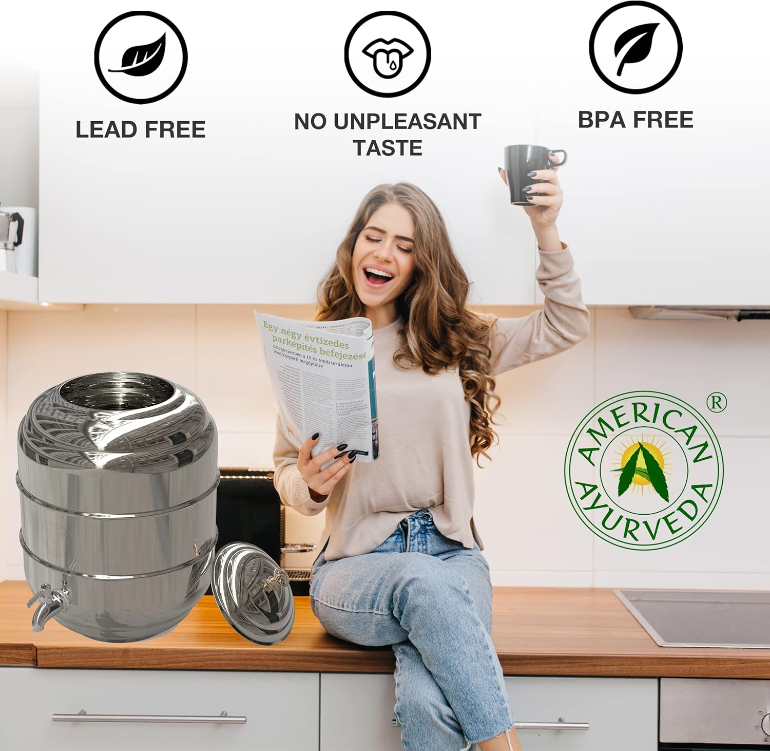 5 Gallon Counter Top Stainless Steel Beverage Dispenser with Faucet Spigot, handle and Lid to Dispense Chilled Water, Beverages, Tea, Soda, Juice