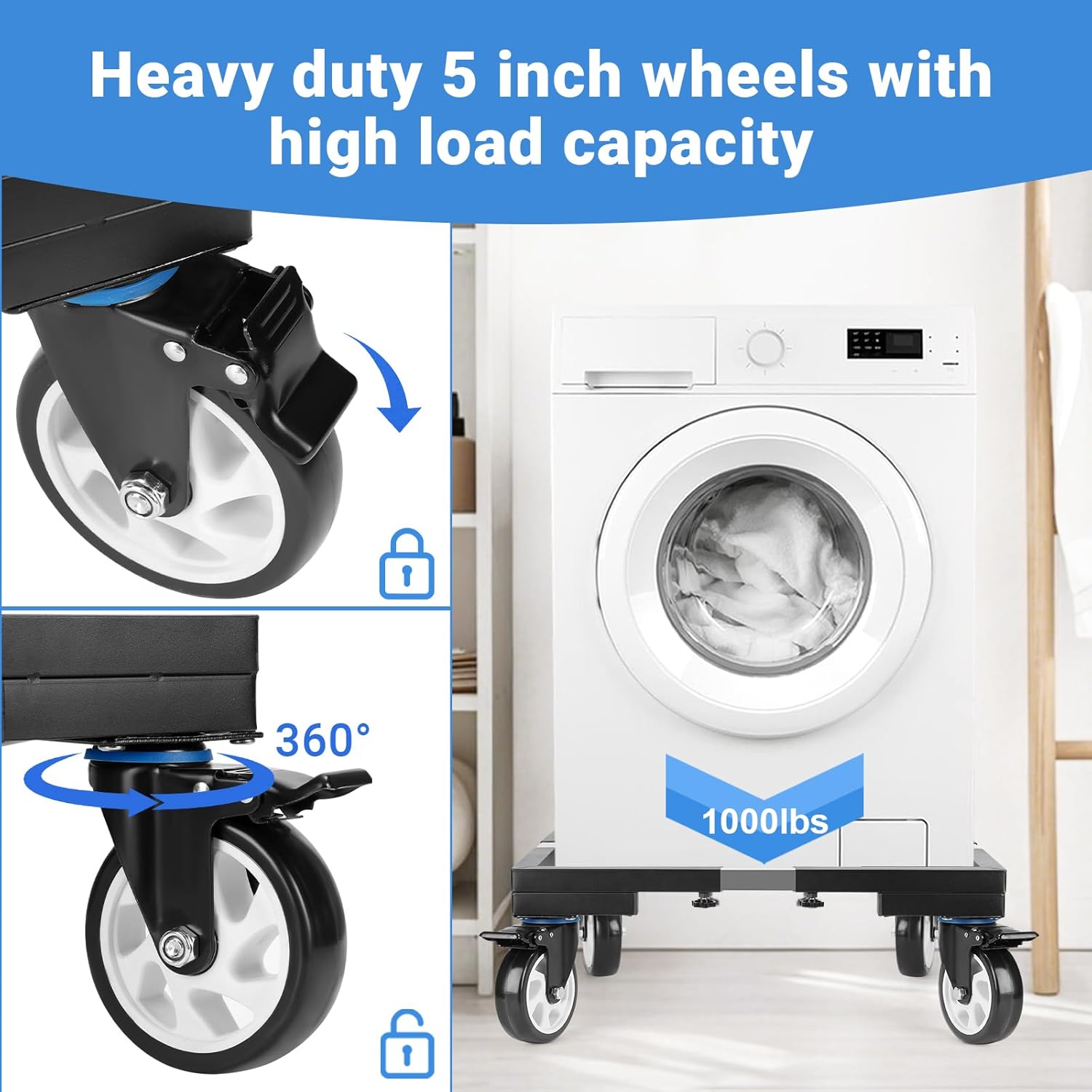 1000lbs All Steel 8.5 Inch Smoker Stand & Laundry Pedestal with 5 inch Wheels, Washer Dryer Pedestal with Shock Absorption, Universal Mobile Stand for Washer,Dryer,Refrigerator,Electric Smoker