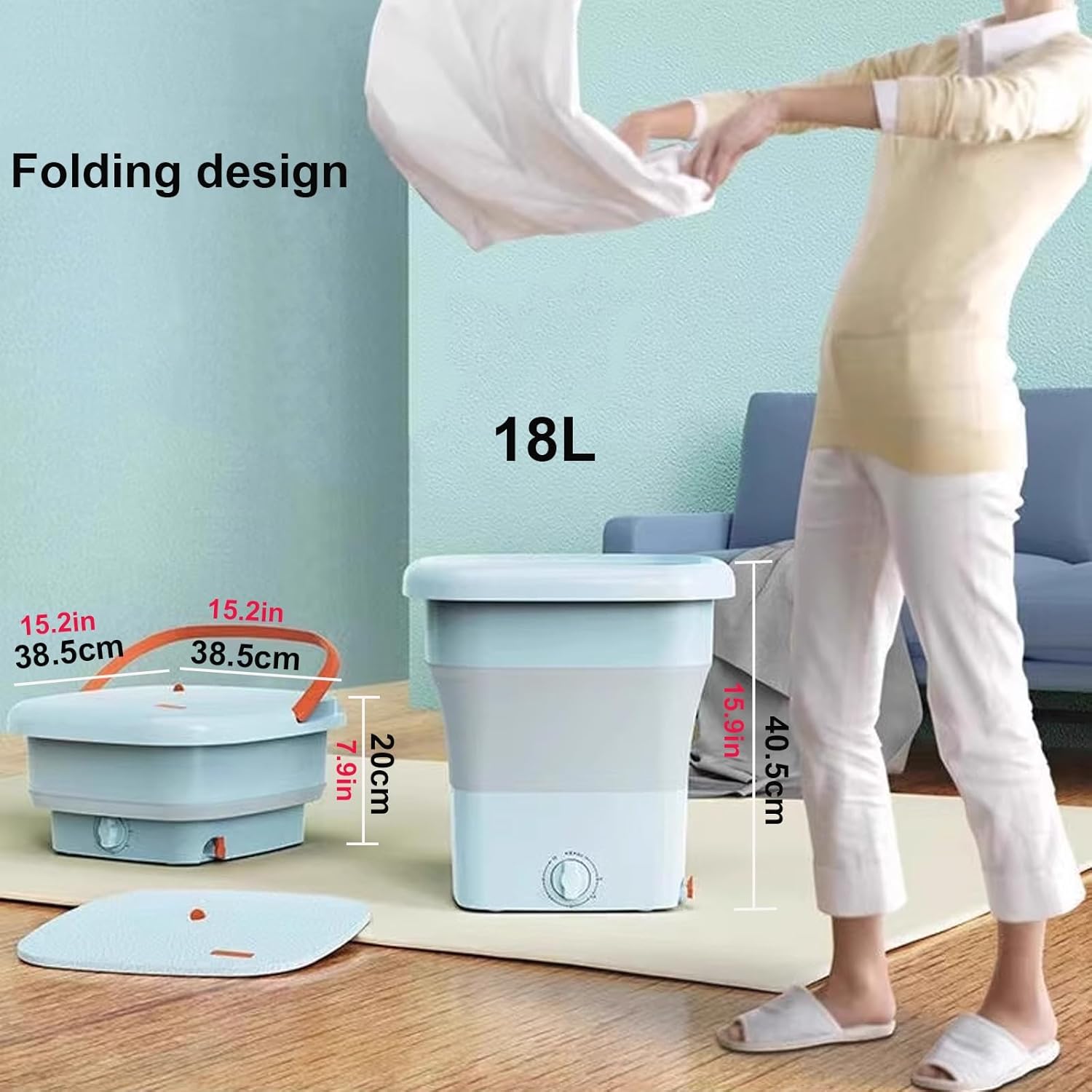 Portable Washing Machine 18L, Mini Washer, Small Foldable Washing Machine, Mini Laundry Machine, for Socks Baby Clothes and Small Items(Pink)