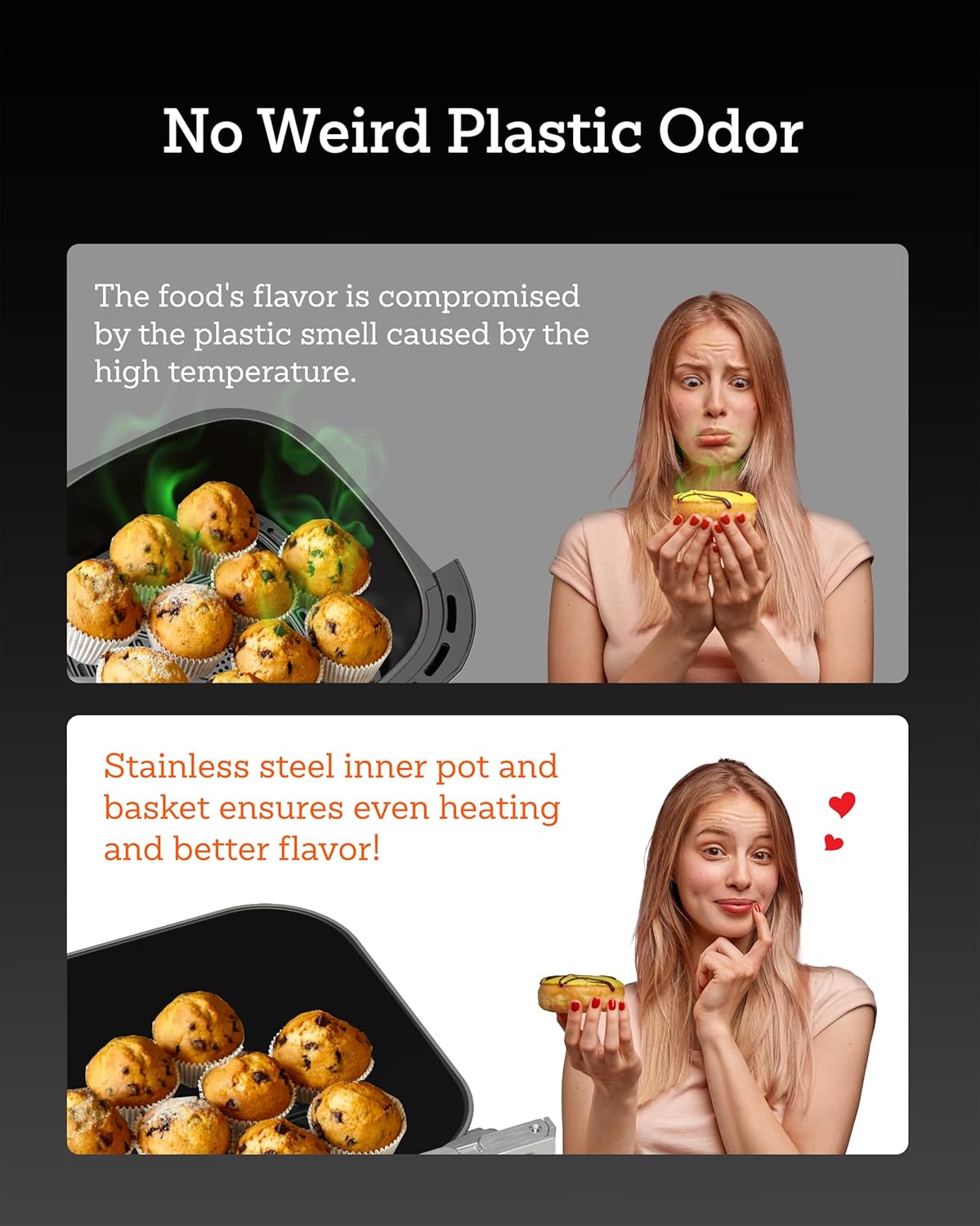 Stainless Steel Air Fryer 6 Qt, Ceramic glaze Air Fryer, Stainless Steel Housing& Full Metal Inner Pot, PTFE and PFAS Free, 9 Digital One-Touch Cook Functions,120°F~450°F, 1700W