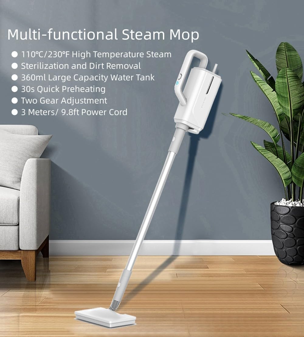 Steam Mop Cleaner for Home, High Temperature Steam Cleaner Machine Steam Mop Steam Iron All in One, Whole House Steam Floor Cleaner with 5 Brush Heads, Steam Mop for All Floors Kitchen (Grey)
