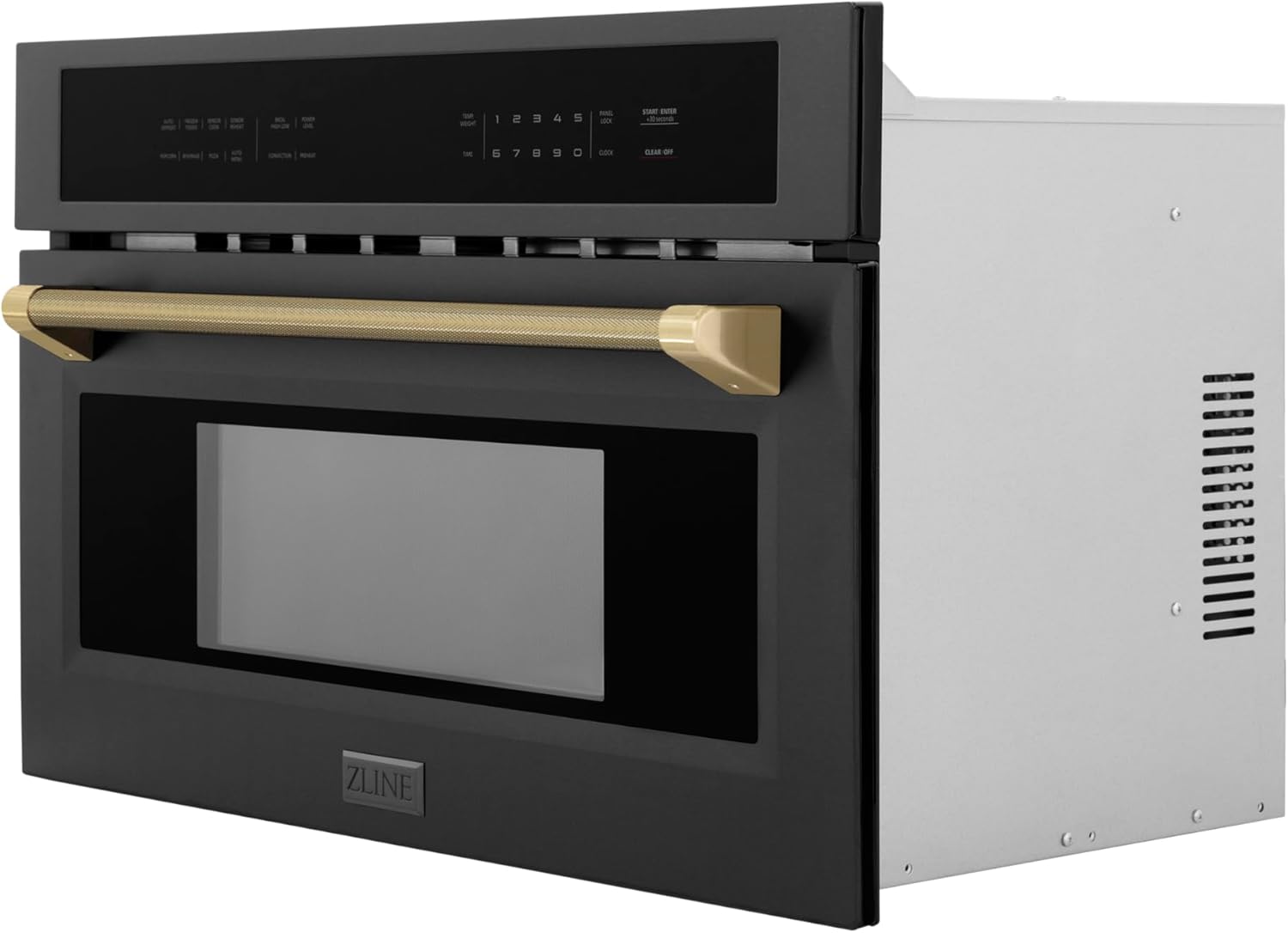 ZLINE Autograph Edition 30 in. 1.6 cu ft. Built-in Convection Microwave Oven in Black Stainless Steel and Champagne Bronze Helix Handle (MWOZ-30-BS-KCB)