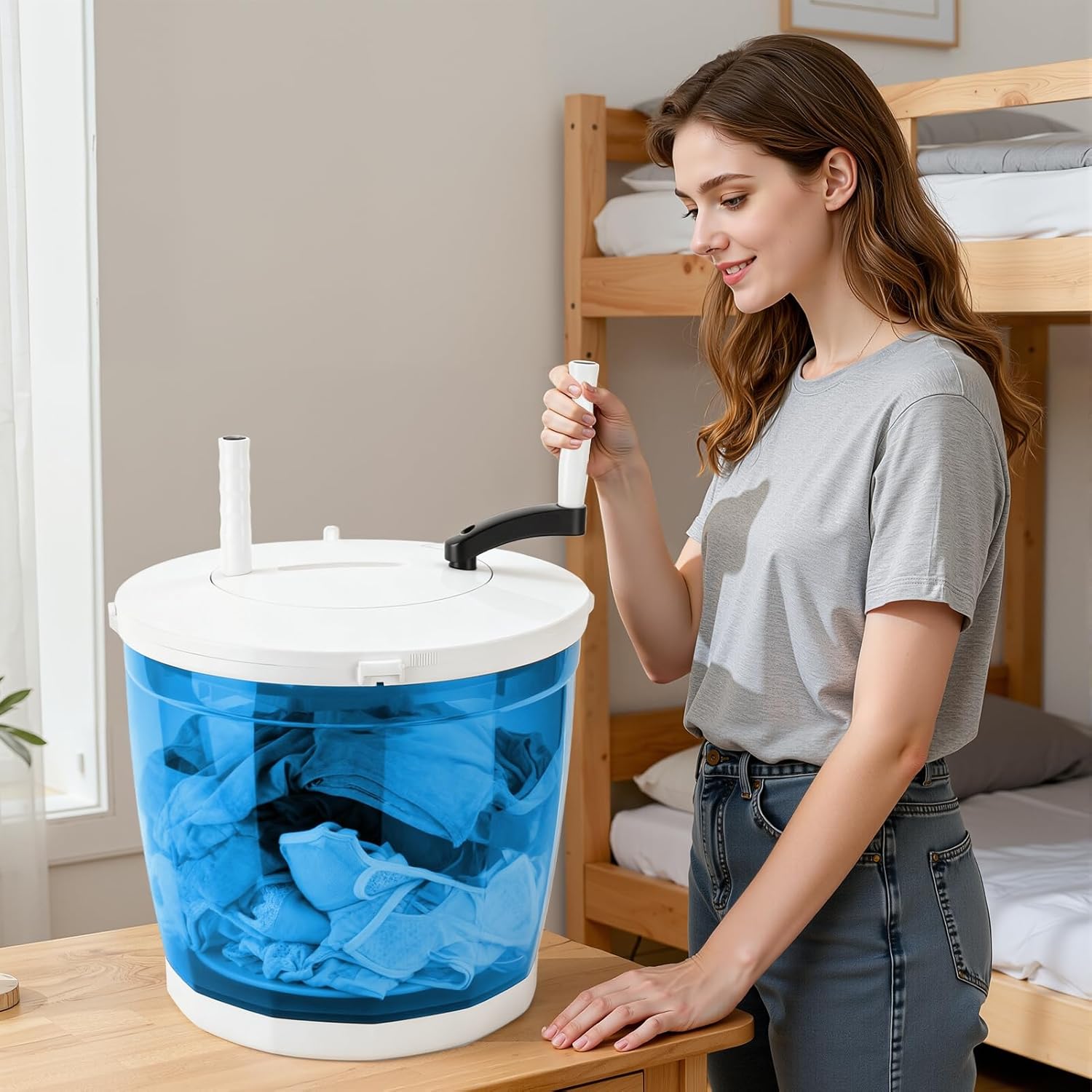 Manual Washing Machine Mini Portable Washings Machine Portable Washing Machines For Apartments Dorm No Electricity Needed 2kg Capacity Suction Cup Base Sky Blue