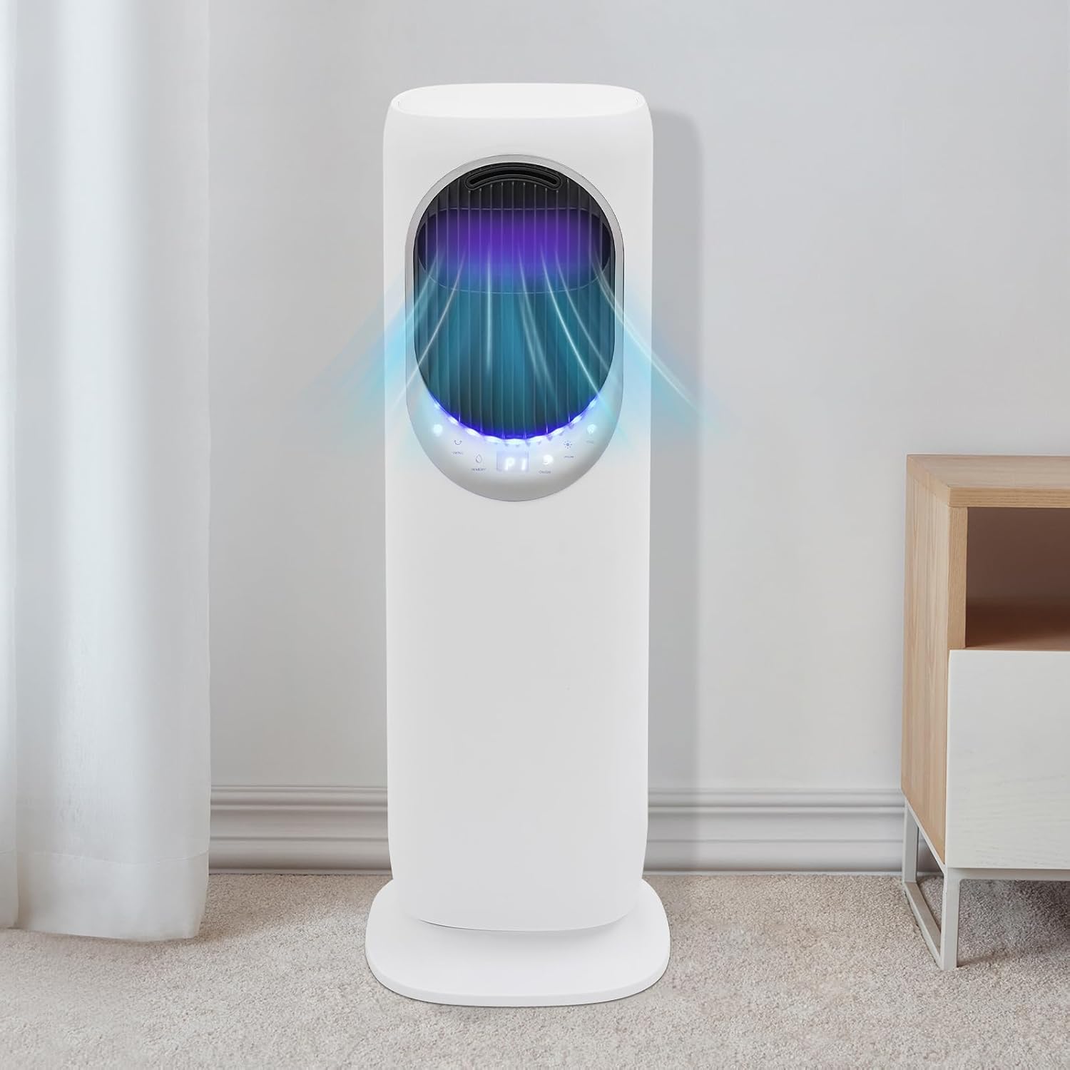 KOLHGNSE 3-in-1 Cooling Heating Fan, 1800W PTC Portable Air Conditioner Fans Remote Control with Humidifier, 3 Speeds 90° Oscillation, Quiet Floor Standing Fan for Bedroom Living Room (White)