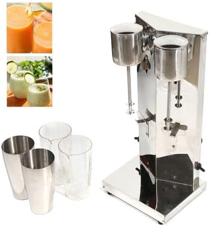 Electric Commercial Double Head Milkshake Maker, Drink Mixer Blender Machine with Adjustable Speed, Stainless Steel Milk Shake Machine with 2Cups for Home and Business