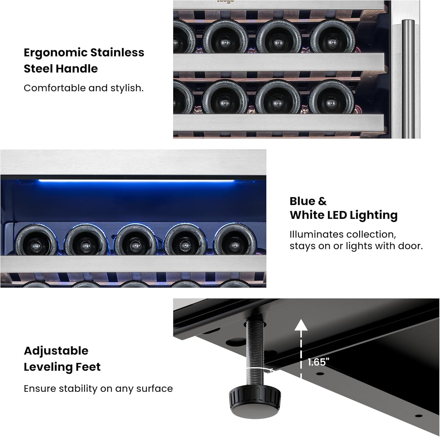 Yeego Wine Fridge – 24 Inch Wine and Beverage Cooler 34°F-65°F, 304 Stainless Steel Glass Door Lock, Temp Memory Blue & White LED Built-in Fridge Left-hand Opening with Drawer (182 Can+77 Bottle)