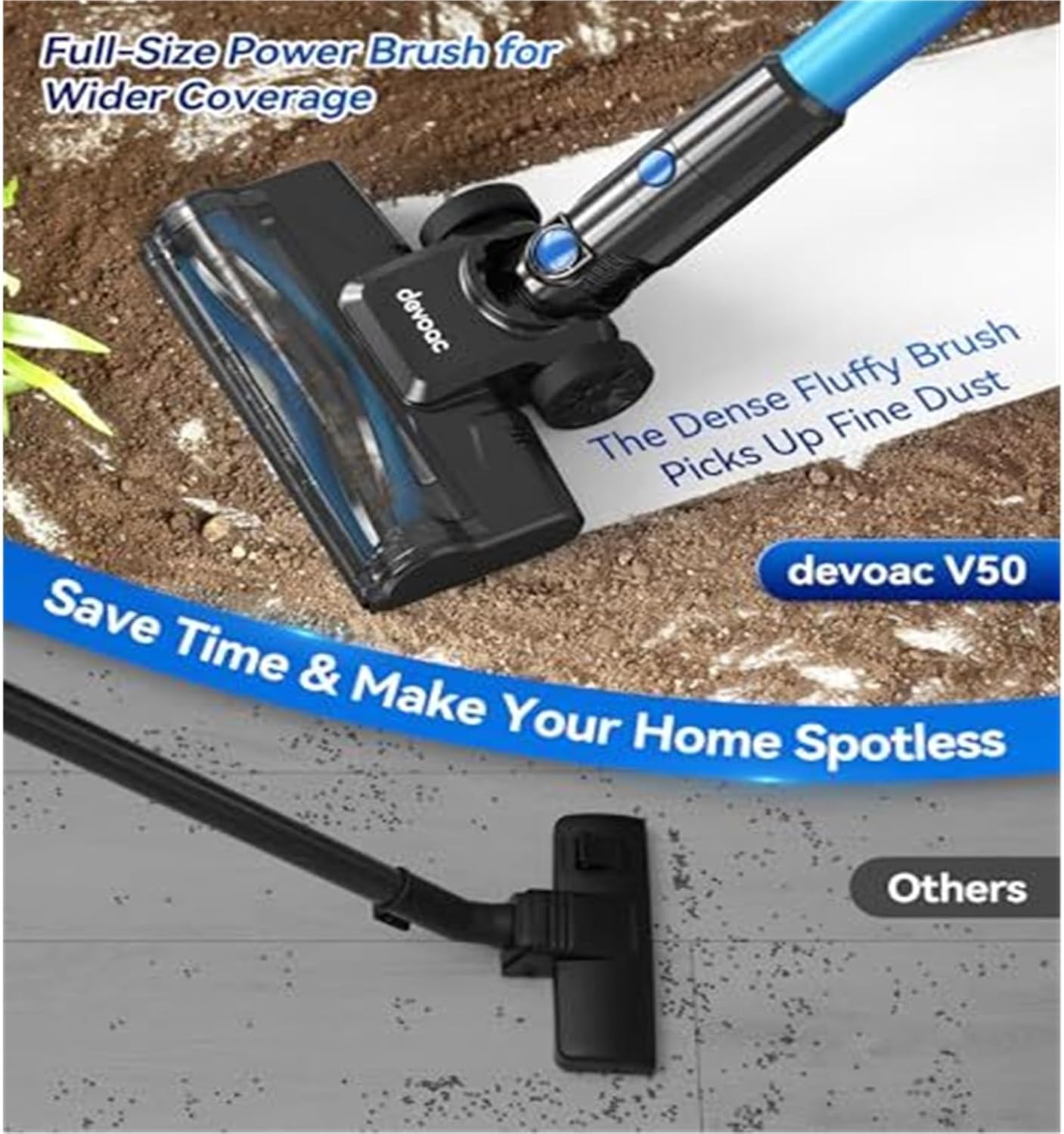 Compatible with Devoac V50 Cordless Vacuum Cleaner, Lightweight Stick Vacuum with Rechargeable Battery, 6-in-1 Handheld Vacuum for Hard Floors & Carpet Cleaning