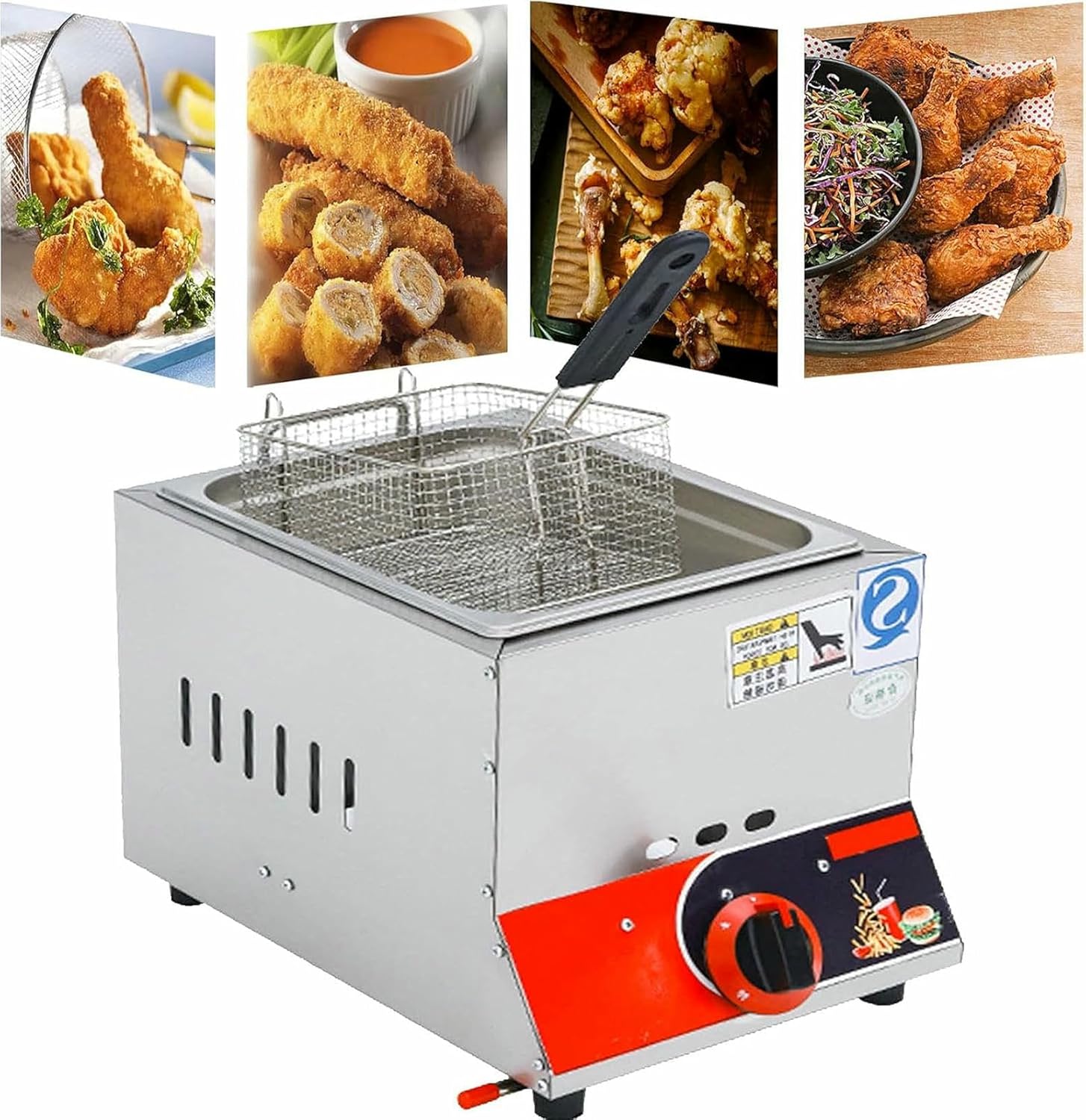 Commercial Gas Fryer, 22L Large Capacity Dual Fryer, Stainless Steel, With Removable Baskets, Adjustable Firepower, Easy Clean