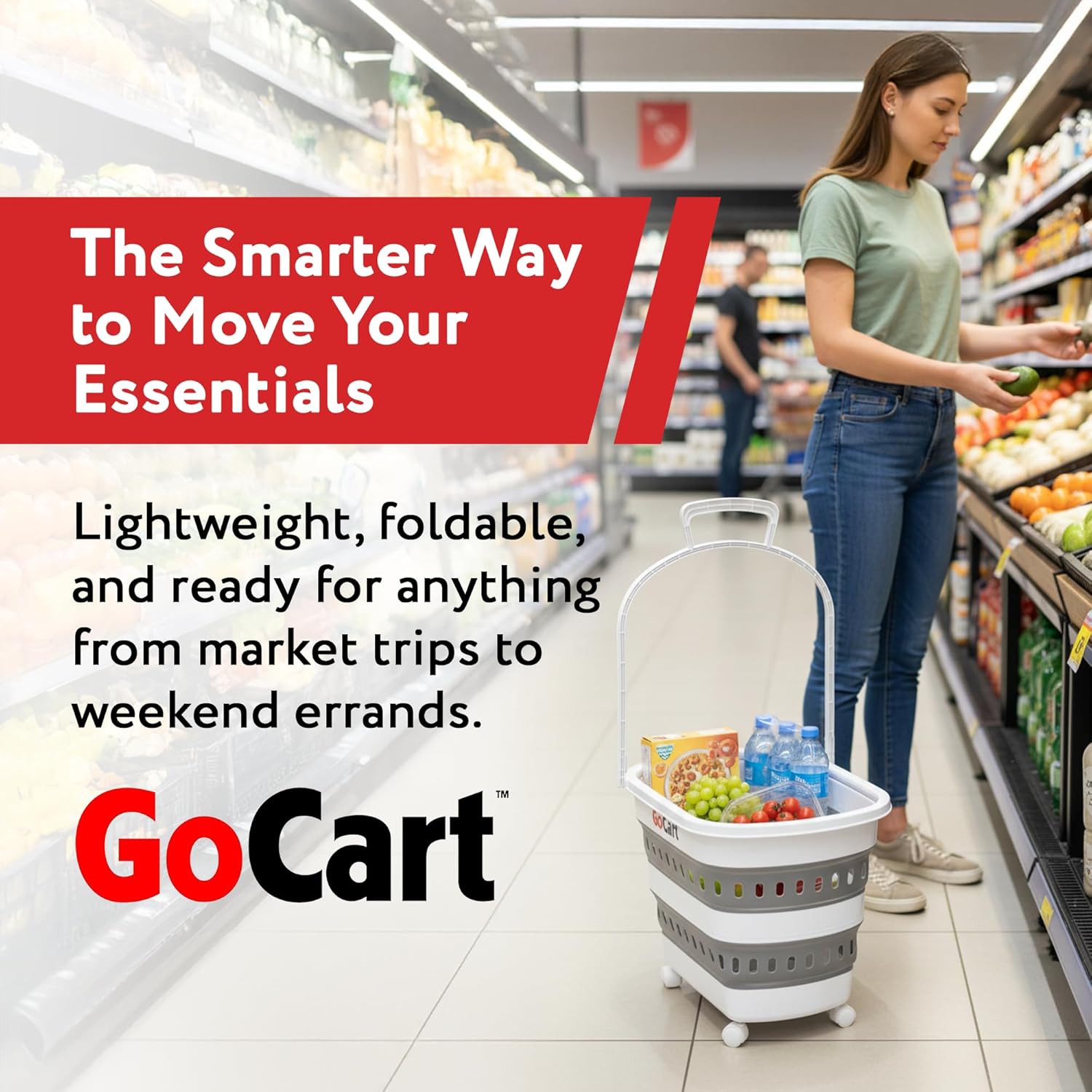 dbest Products Folding Gocart Laundry Basket with Wheels, Multi Use Collapsible Grocery Shopping Cart, White