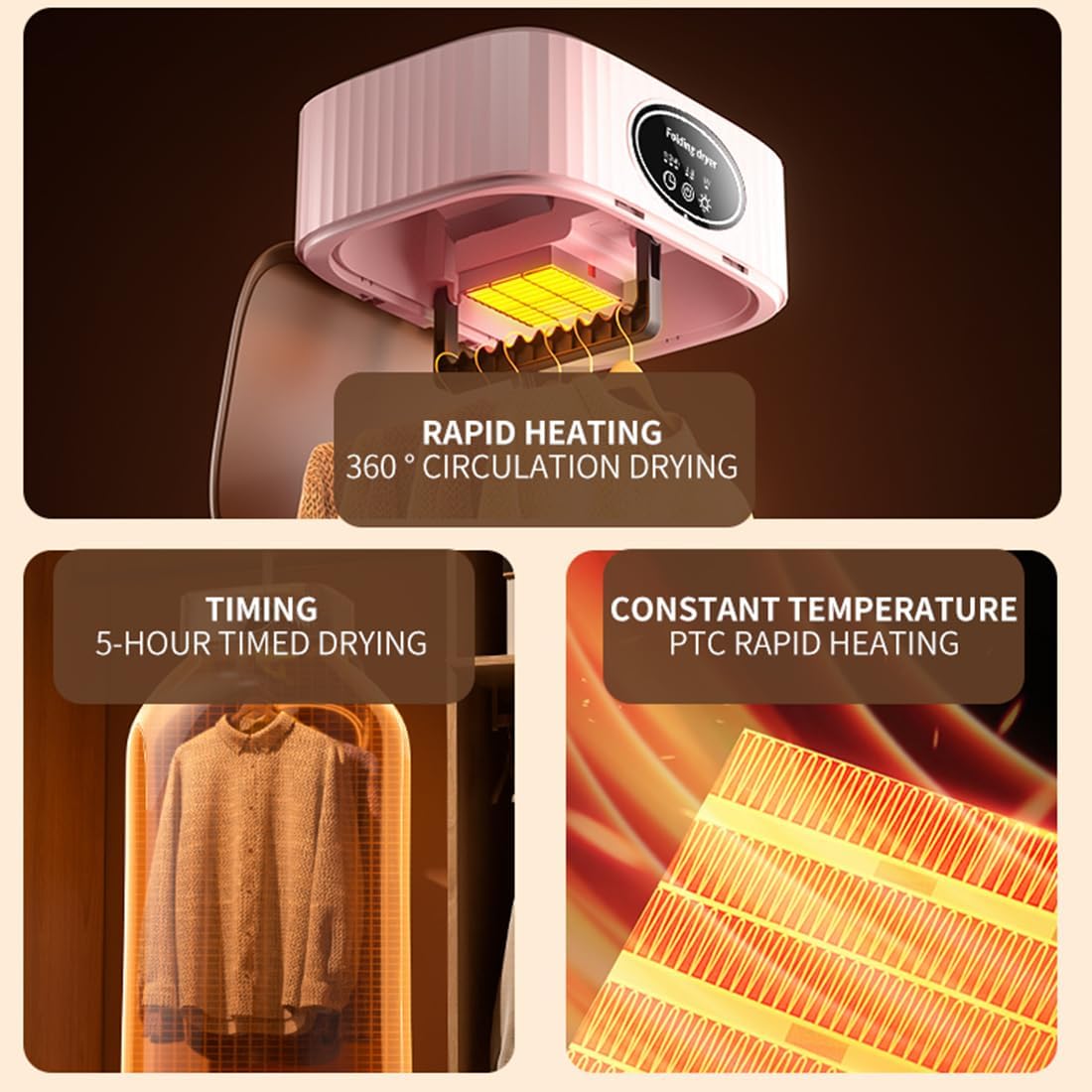 Portable Clothes Dryer, Mini Dryer Machine with Timer, Portable Dryer for Apartments Home Travel RVs, Mini Electric Laundry Dryer Machine with Dryer Bag, Two Heating Mode, Time Setting Function (Pink)