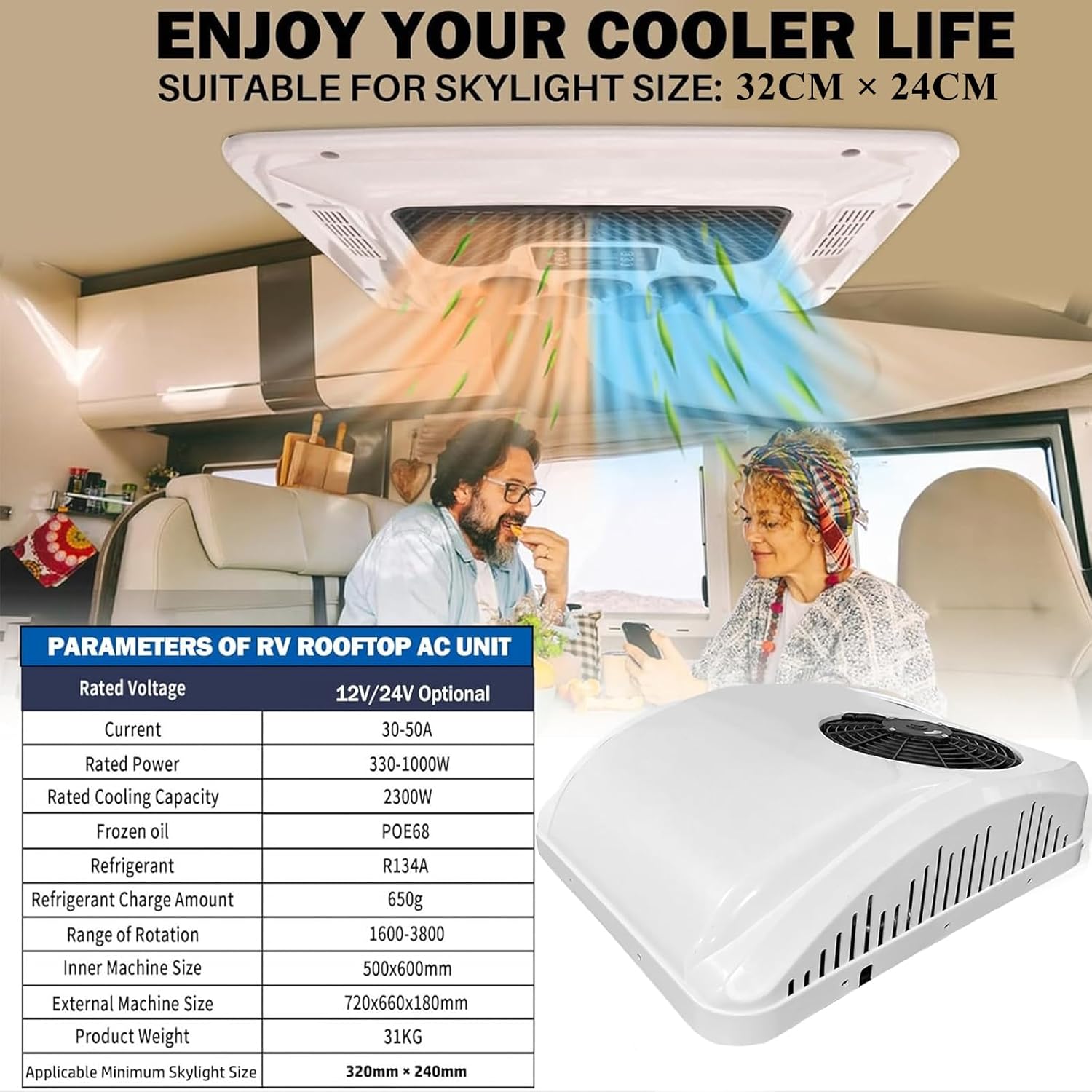 9200 BTU Camper AC Unit with Heat 12V AC/Heater Unit, 12 Volt Roof Air Conditioner, RV Air Conditioner Heater Combo, Quiet A/C Unit, Heating & Cooling for Motorhome, Truck, Enclosed Trailer, Van