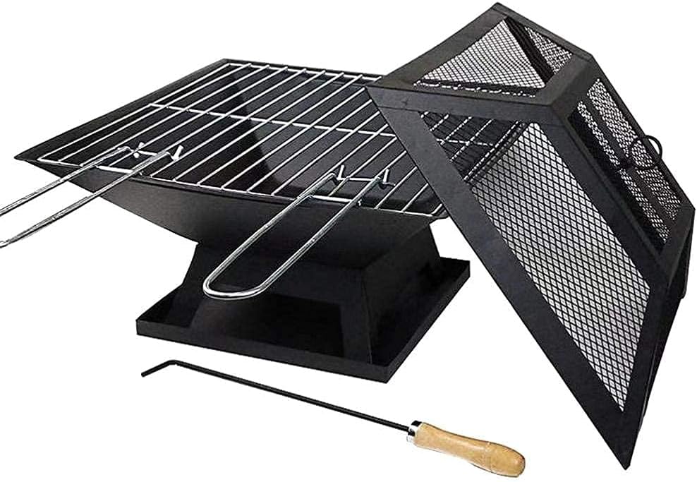 ItzZa Grill with Heater Outdoor Garden Black Barbeque Metal Brazier Patio Decor Firepit