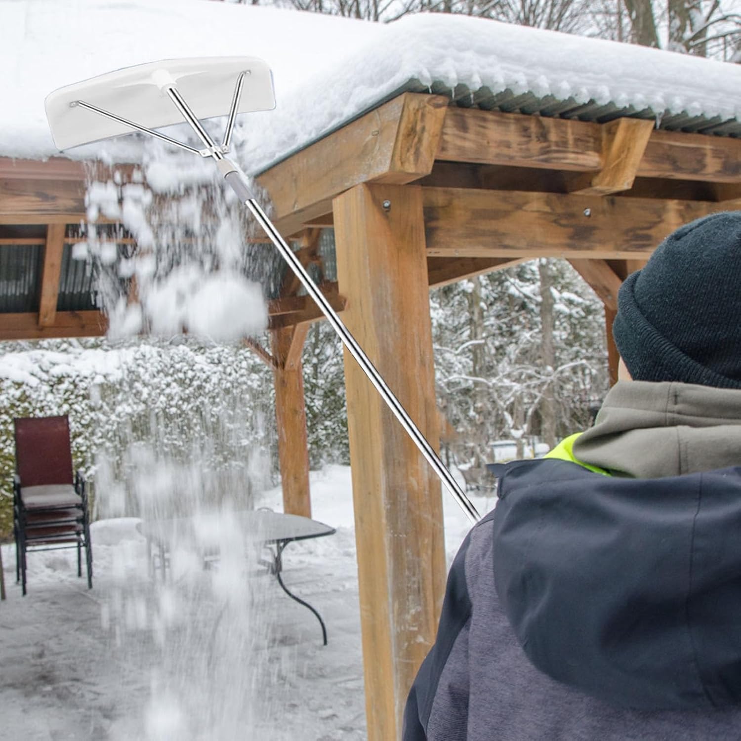 Telescoping Roof Snow Rake - 6.6-13 ft Adjustable Snow Removal Tool for Pitched Roofs, Portable Snow Shovel with 23