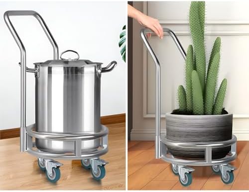 Stainless Steel Stock Pot Holder - Mobile Gas Bottle Stand with 4 Wheels, Insulated Drum Cart for BBQs, Outdoor Cooking, Versatile Flower Rack, Durable and Portable Cooking Accessory