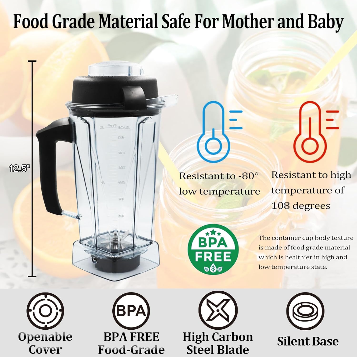 Blender Pitcher 64oz, Compatible with 5200 5000 5300 6300 VM0101 VM0103 VM0197 Classic/Explorian/Commercial Series etc Container Jar Cup, 2-year full warranty