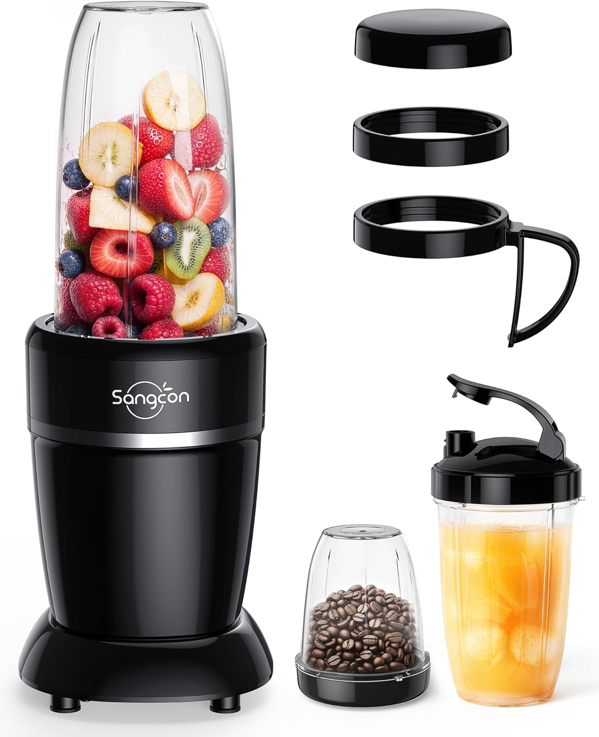 Bundled 1000W Blender for Smoothies, Blender for Kitchen Smoothie Blender with (3) Cups (2) Spout-Lids (1) Storage-Lid (1) To-Go-Lid