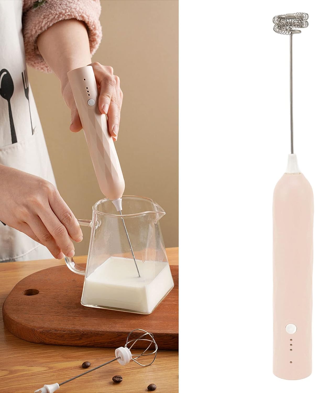 Electric Stirrer, Small Household Egg Beater, Multifunctional Handheld Blender for Coffee, Matcha, Lattes, Cappuccino (Apricot)