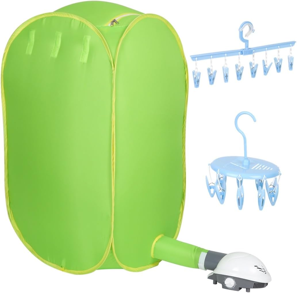 Foldable 800W Clothes Dryer, Portable Laundry Drying Machine with Quick Heating, Travel-Size Design, Green