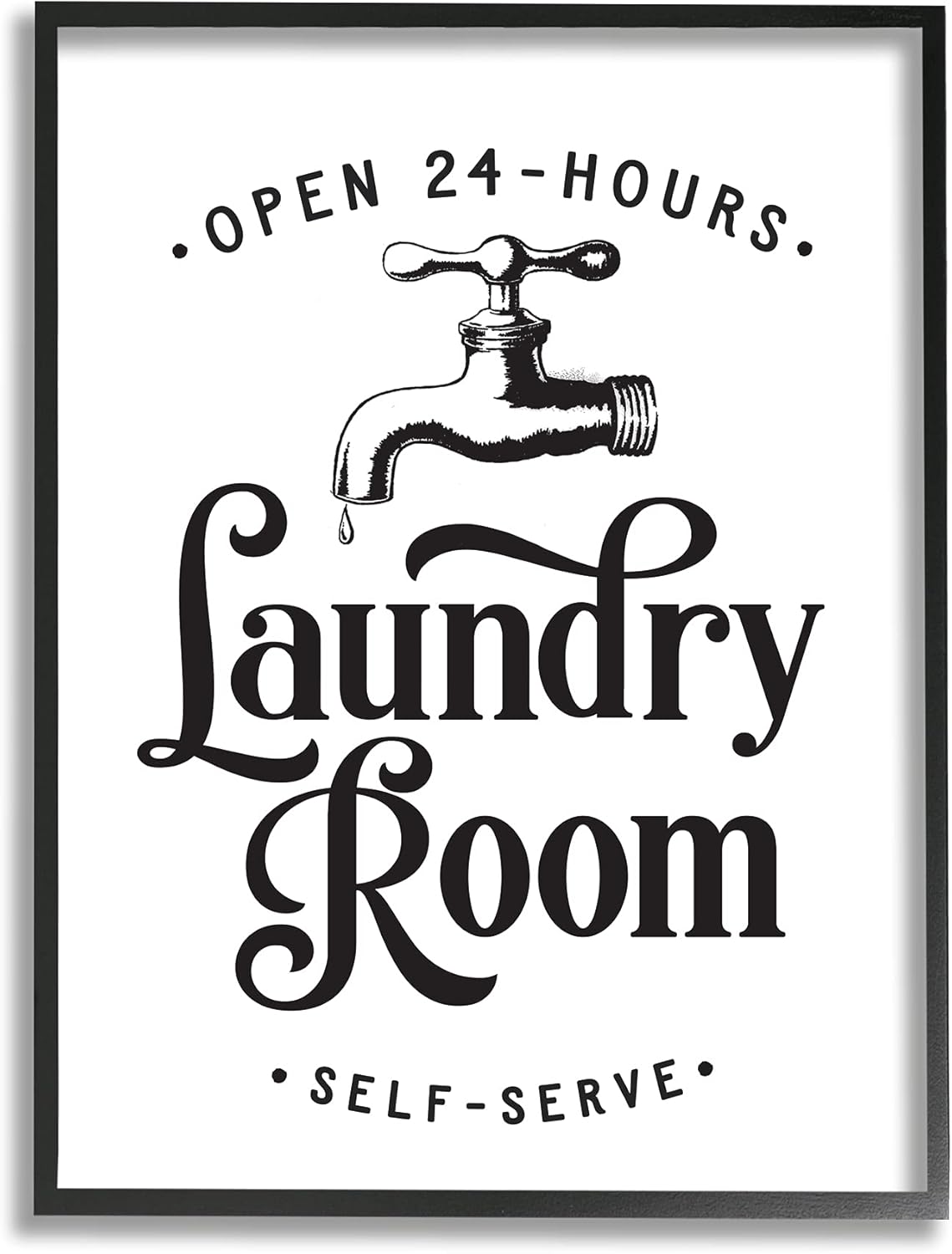 Stupell Industries Self-Serve Laundry Room Sign Vintage Faucette Drip, Designed by Lettered and Lined Black Framed Wall Art, White