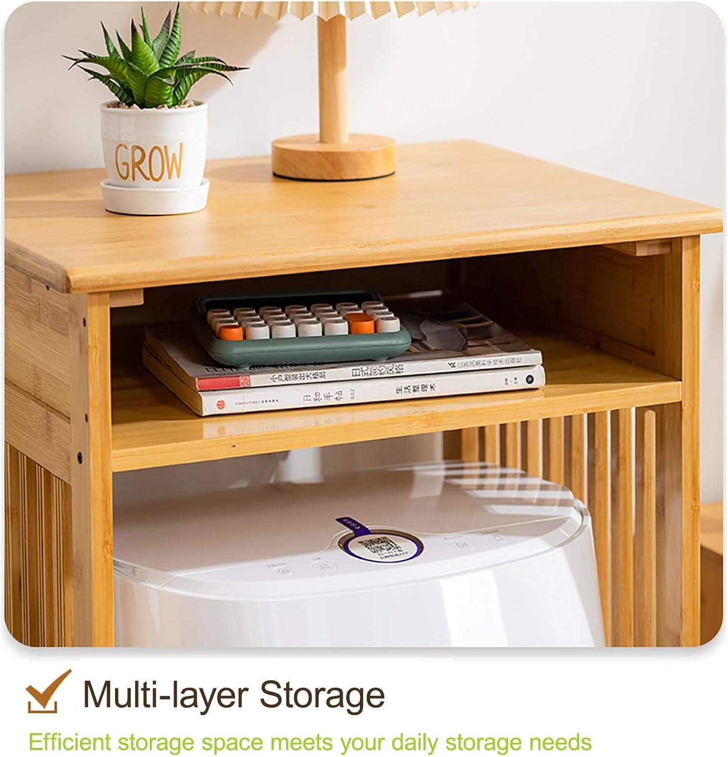 Mobile Robot Vacuum Storage Cabinet Side Table, Vacuum Hidden Open Storage Shelves Modern Side Table Storage Cabinet Compatible for Living Room Bedroom(Yellow,75cm/29.5in)