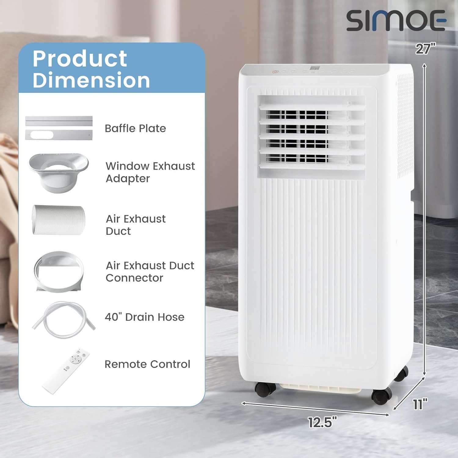 SIMOE Portable Air Conditioner, 10000 BTU Portable Ac Unit with Remote Control, Digital Display, Installation Kit, Sleep Mode, 24H Timer, AC Unit for Bedrooms Up to 350 Sq.Ft, White (10000 BTU)
