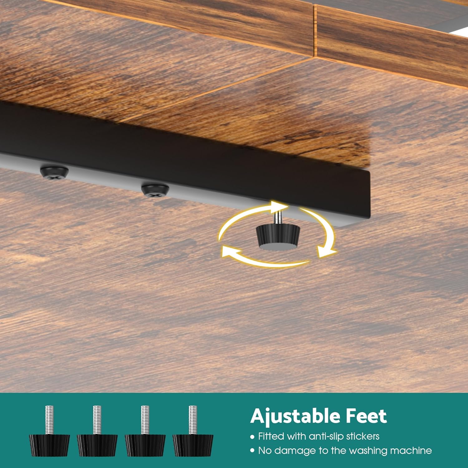 Set Washer Dryer Countertop with Hanging Rod, Laundry Countertop with Shelf for Laundry Room Organization, Washer Dryer Topper with Anti-Slip Pads and Raised Edges Brown