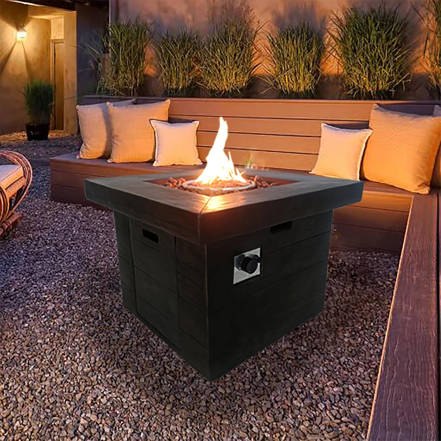 FESTIVITY 32 Inch Propane Fire Pit Table with Lava Rocks, Electric Ignition, 50,000 BTU for Outside Patio Backyard Deck Balcony (Charcoal)