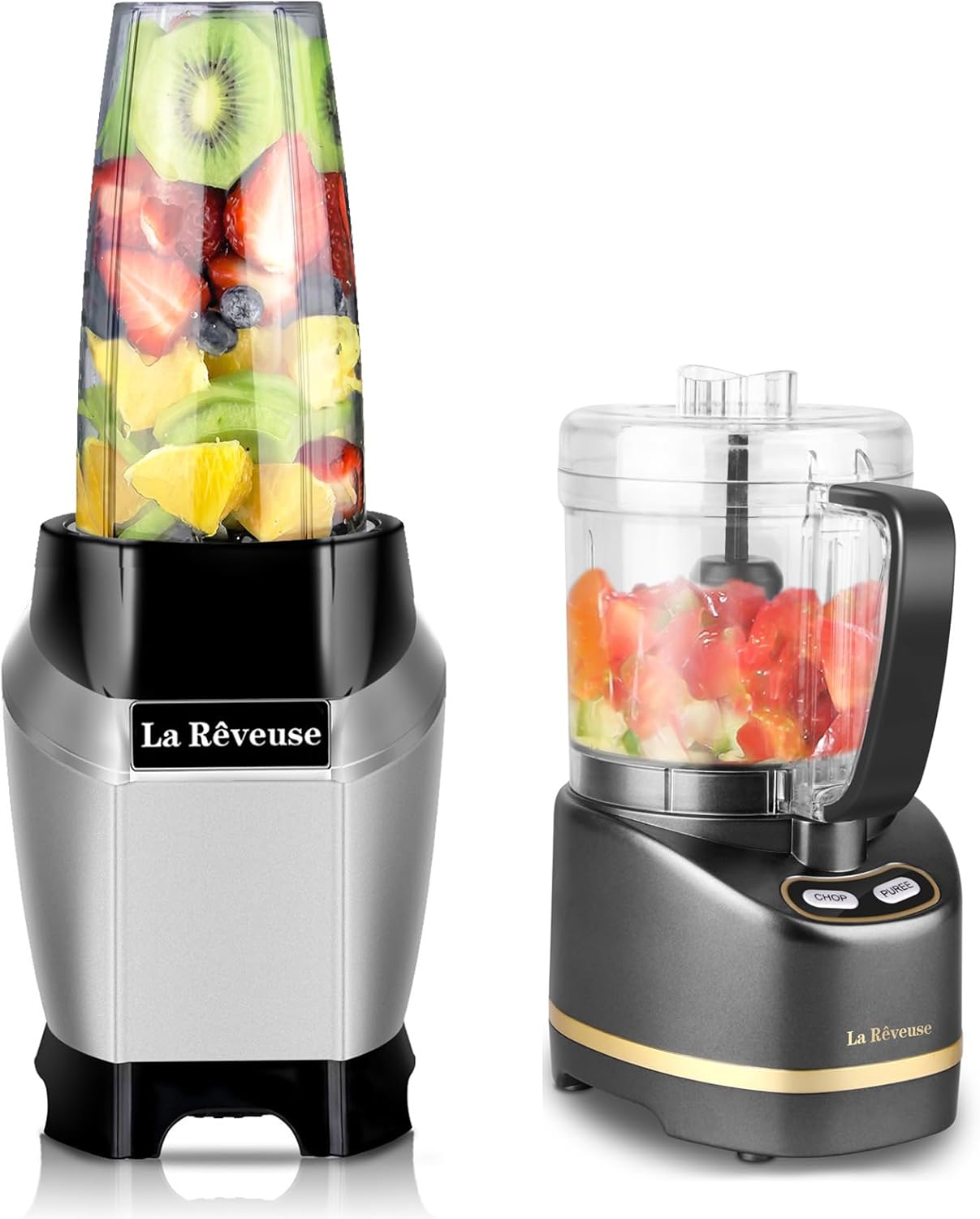 La Reveuse 1000W Smoothie Blender (Silver) + La Reveuse Small Food Chopper (Metallic Grey)