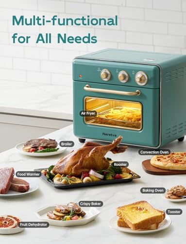 Neretva [21 QT& 6-in-1] Toaster Oven & Air Fryer, Compact Toaster Ovens Countertop with 5 Slices 1500W Rapid Heat Air Fryer Toaster Oven Combo Stainless Steel for Bake/Toast/Broil/Air Fryer/Defrost