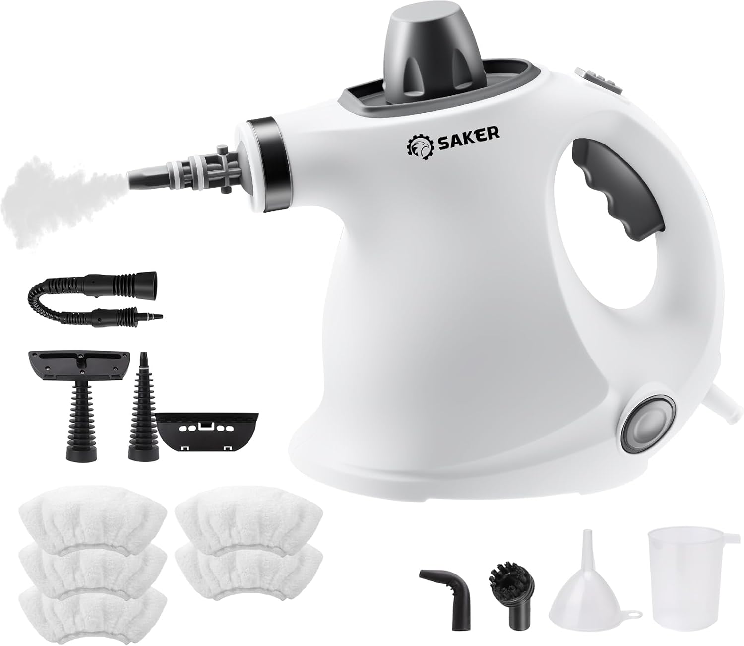 Saker Handheld Steam Cleaner,Portable Steam Cleaner for Home,Powerful 1050W Steam Cleaner Set,Includes 9 Attachments for Quick Heating & Deep Cleaning of Floors, Cars, and Kitchen(5 Fiber Cloths)