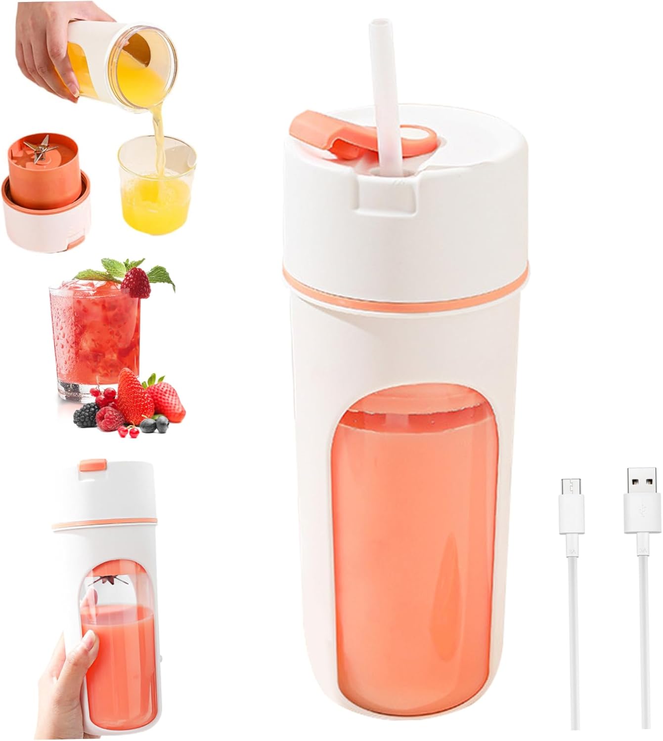 Portable Blender, 480ml Portable Juicer Blender with 6-Blade Head, Cup for Shakes and, USB for Office, Gym, Kitchen, Travel Juicer