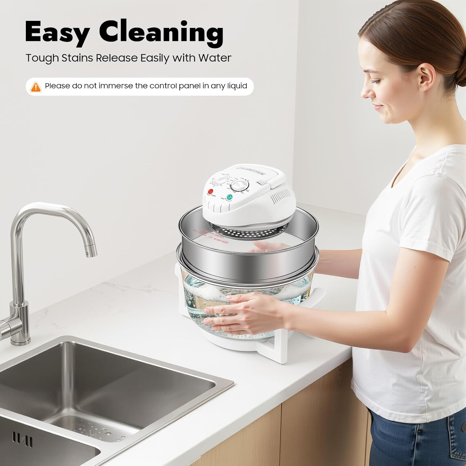 17.96Qt Extra Large Glass Turbo Air Fryer, 360° Viewable Airy Fryer with Expansion Ring, 1200W-1400W Electric Oven with Grill for Home Kitchens, Family Gatherings