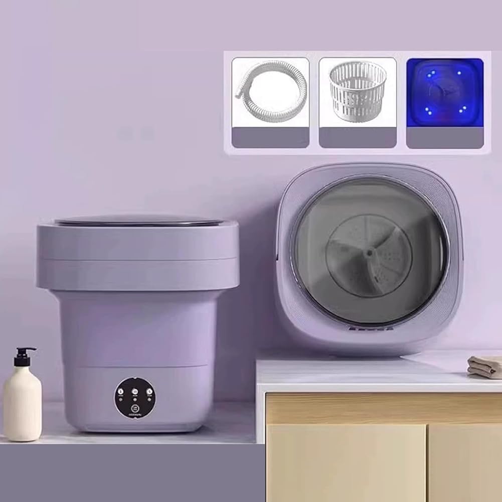 2-in-1 Portable Mini Washing Machine & Spin Dryer, Foldable Compact Washer for Baby Clothes, Delicates, Socks, Underwear - Green, 11L Capacity, Ideal for Travel & Small Spaces (Purples 11L)
