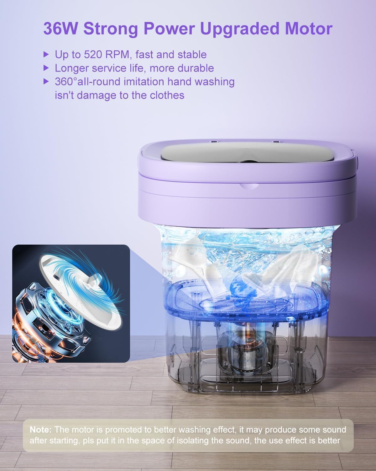 16L Portable Washing Machine, Small Portable Washer and Dryer Combo Mini Foldable Washing Machine Collapsible Bucket with Drain Basket for Apartment, Underwear, Socks, Baby Clothes (Purple)