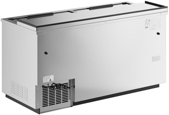 65-Inch Stainless Steel Horizontal Bottle Cooler, 17.5 Cu. Ft. Commercial Beverage Refrigerator with Sliding Lids, R290 Refrigerant, 33-40°F Temperature Range, 64.5x28x34.25 Inches