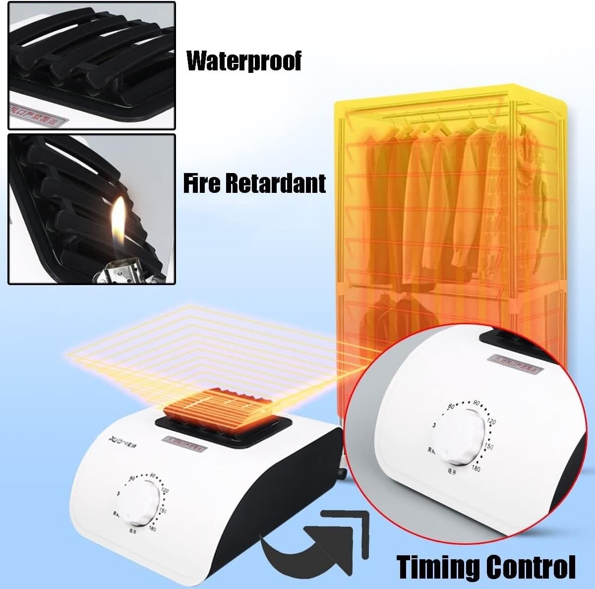 Heated Clothes Dryer Indoor Stainless Steel Wardrobe with Dustproof/Waterproof Cover, Laundry Airer Heater Clothing Drying Rack