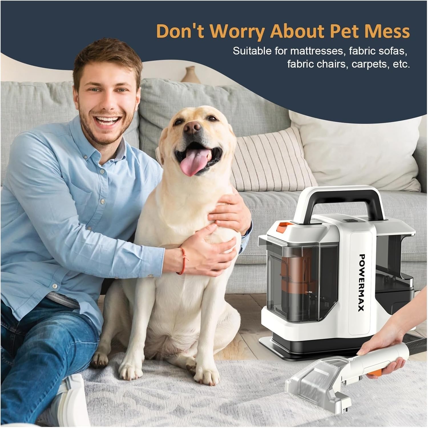 Compatible For RAYFURN W05 Handheld Fabric Cleaner 750W 2in1 Vacuum Wash Long Runtime Compact, Compatible For Hardwood Carpet Large Battery Cleaning