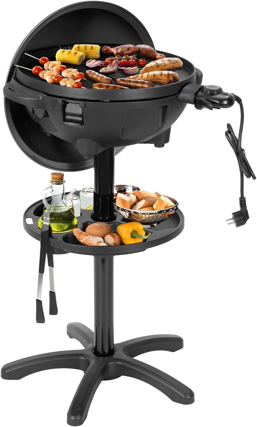 Electric Grill Outdoor/Indoor,Portable BBQ Grill with Nonstick Surface,200 Square Inches Indoor Electric Barburcue Grill with Adjustable Heat,Stand/Tabletop,for Patio/Yard/Home(Black)