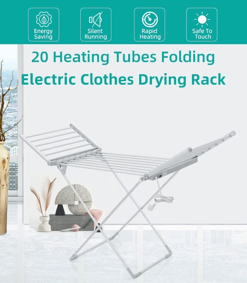 Clothes Dryer, 18 Bars Winged Electric Heated Clothes Dryer Folding,Energy Efficient Indoor Airer Wet Laundry Drying Horse Rack for Easy Storage Dry The New