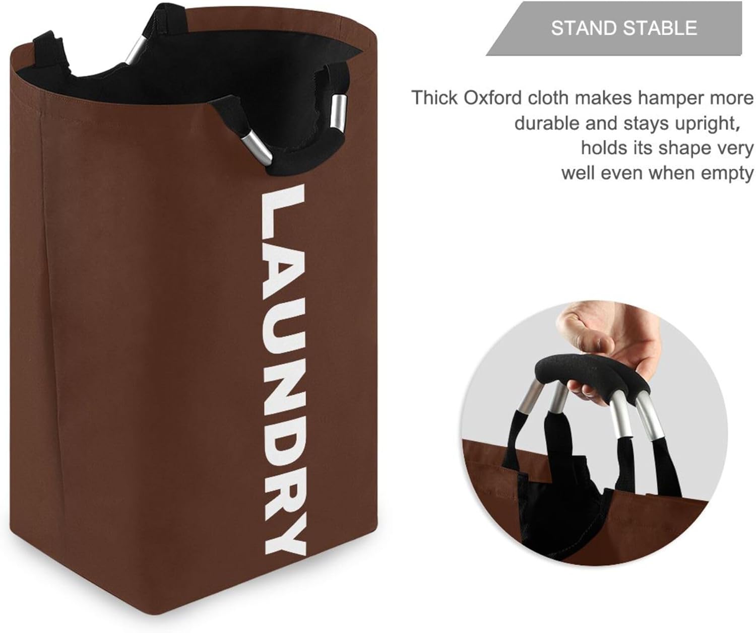 Laundry Hamper Bag Chocolate Foldable Laundry Baskets Washing Bin Fabric Clothes Bag 50L with Handles Chocolate