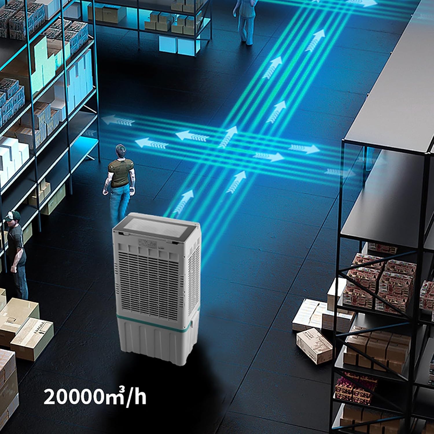 Swamp Cooler Air Conditioner Portable, 3-Speed Fan, 9000CFM Powerful Evaporative Air Cooler, 3-IN-1 Humidifying Cooling Fan for Home, Shop, Factory, Garage(Gray)