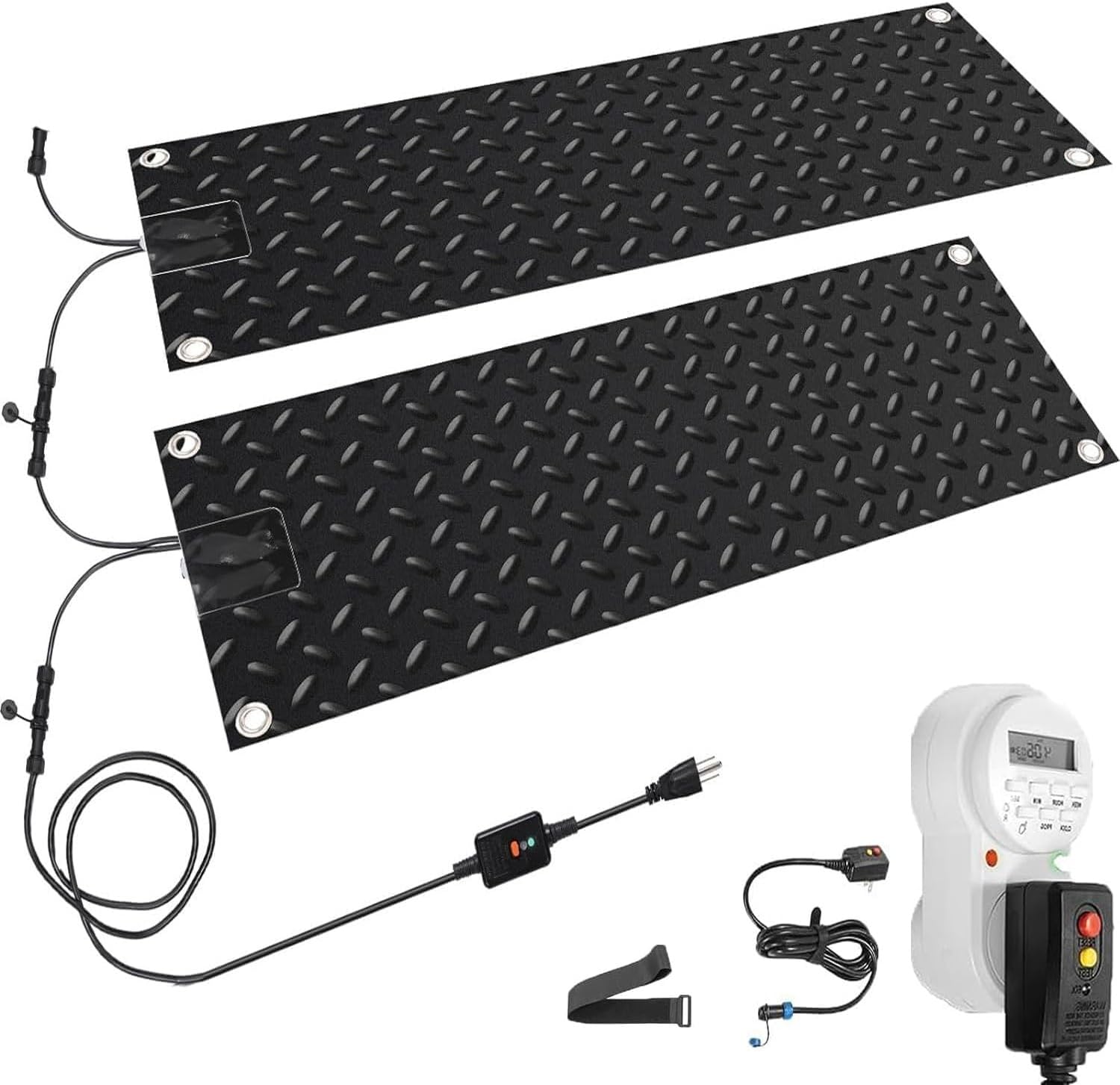 Heated Snow Melting Mat with Timer, 10''Width Non-Slip Electric Heated Foot Mat, Snowmelt Heated Walkway Mat with Power Cord, w/Power Cord, Slip-Proof Design for Extra Traction, Winter Outdoor Snow (