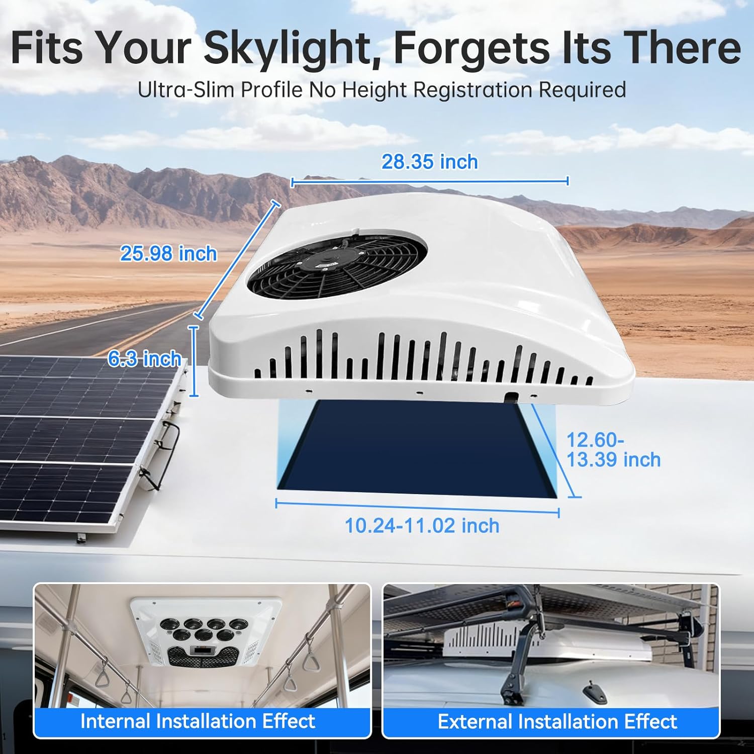12V RV Air Conditioner Rooftop 8000BTU with Heating, Fast Cooling & Heat Ultra Thin Low Profile Ultra Quiet, Non-Ducted 12 Volt AC Unit for Camper Van Truck Trailer Motorhome